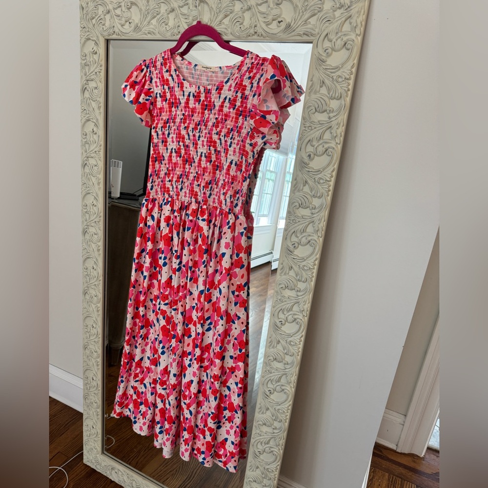 Midi Floral Dress with Smocked Top